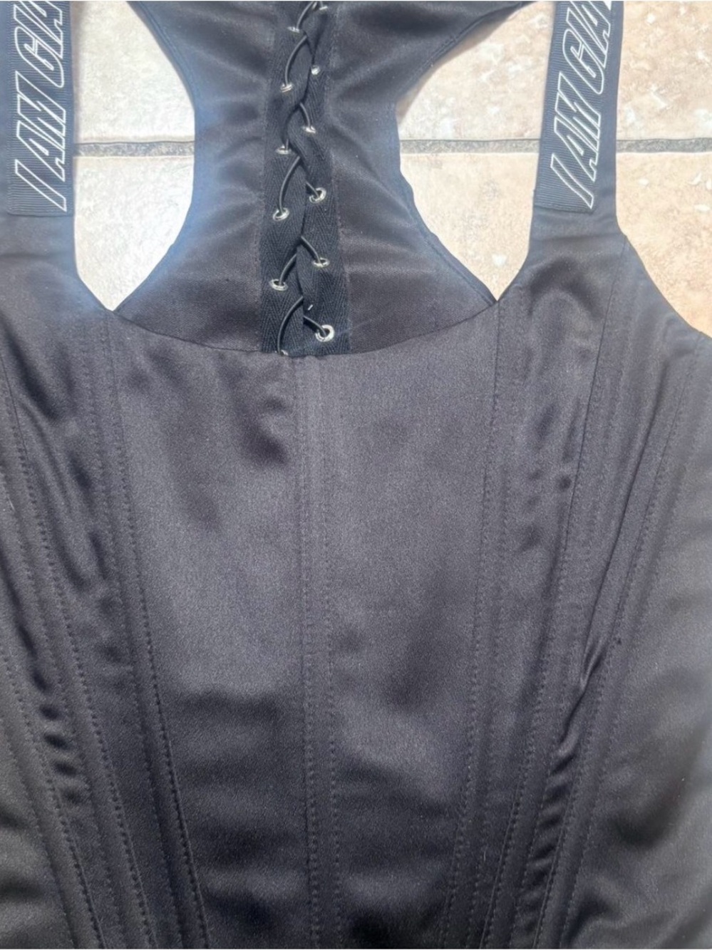I.AM.GIA Black Lace-Up Corset Top with Branded Straps